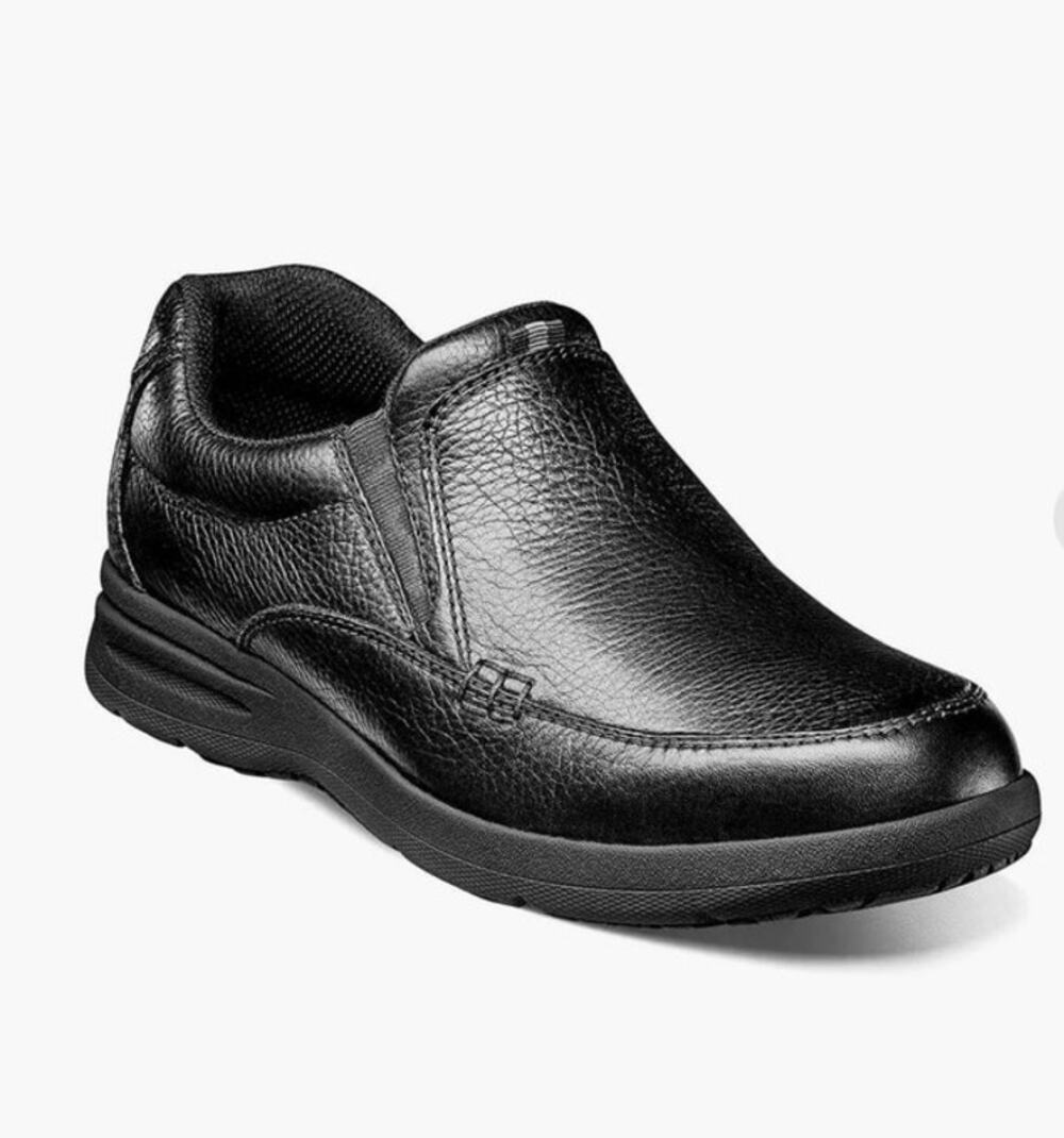 Nunn Bush Size 12 Mens Black Leather Cam Moc Toe Casual Slip On Memory Shoes NEW
